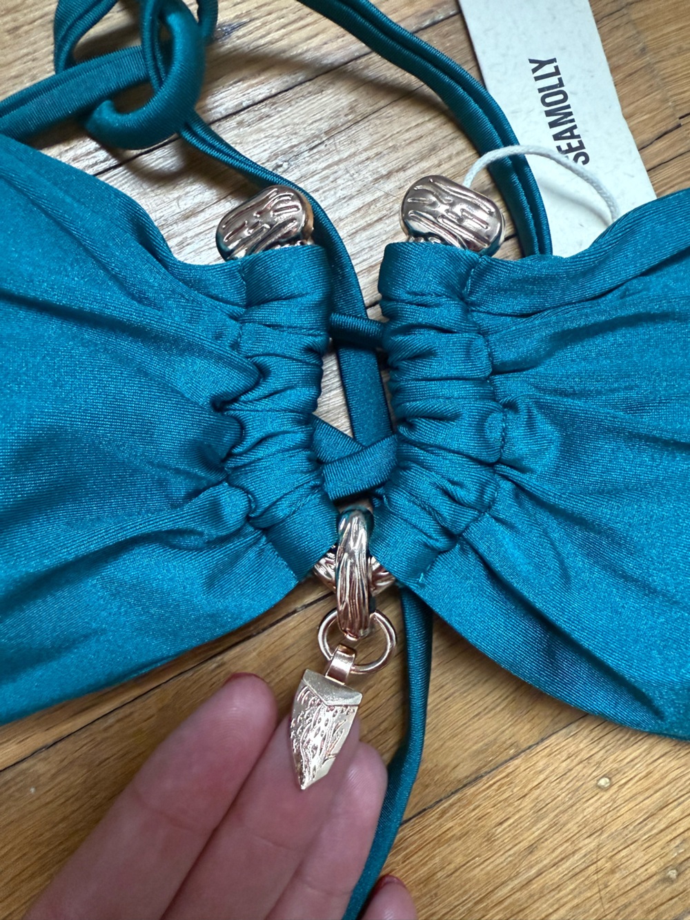 SeaMolly Strapless Teal Bandeau Bikini Set with Gold Accent - Picture 3 of 6